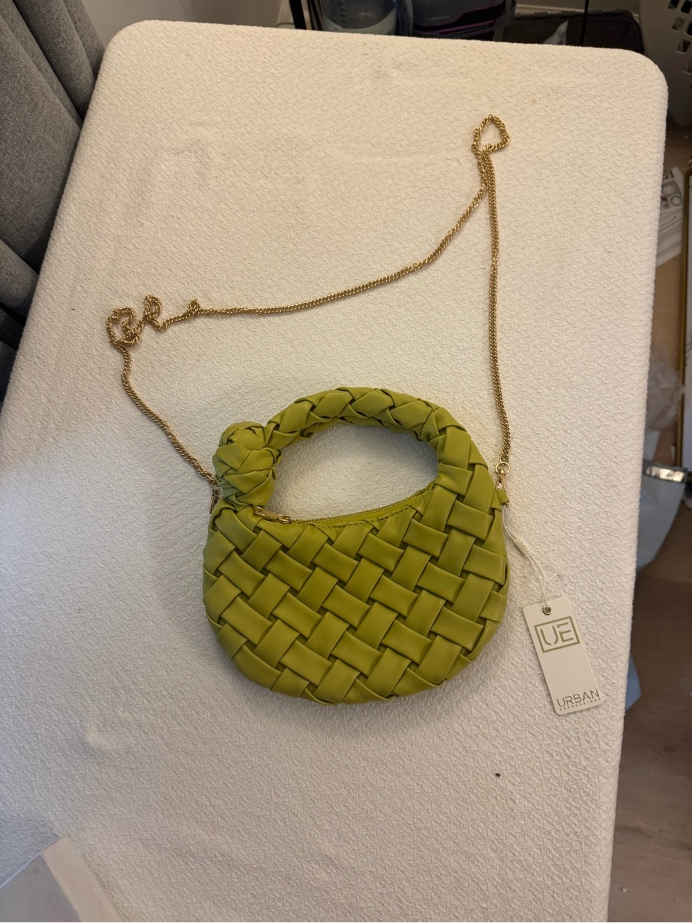 Urban Expressions Lime Woven Mini Bag with Gold Chain